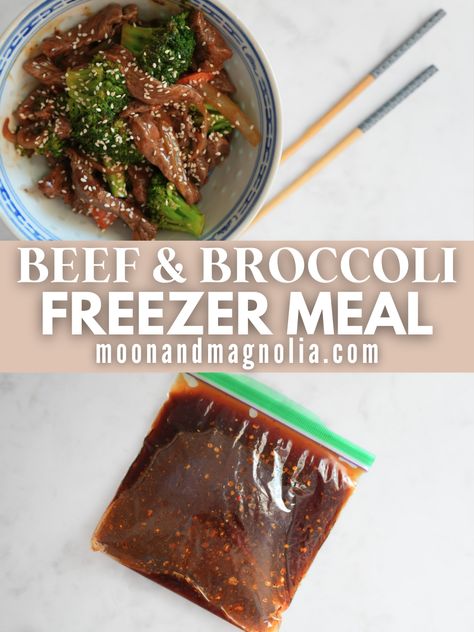 This easy beef and broccoli recipe can be made the same day or prepared ahead of time as a freezer meal. Delicious tender beef and fresh veggies are tossed in a scratch-made, sweet and savory brown sauce. Serve with rice or noodles for a quick weeknight dinner in under 30 minutes! Beef And Broccoli Crock Pot Freezer Meal, Better Than Take Out Beef And Broccoli, Sirloin Steak Freezer Meals, Freezer Beef And Broccoli, Beef And Broccoli Marinade, Beef And Broccoli Freezer Meal, Broccoli Freezer Meal, Easy Beef And Broccoli Recipe, Crockpot Beef And Broccoli