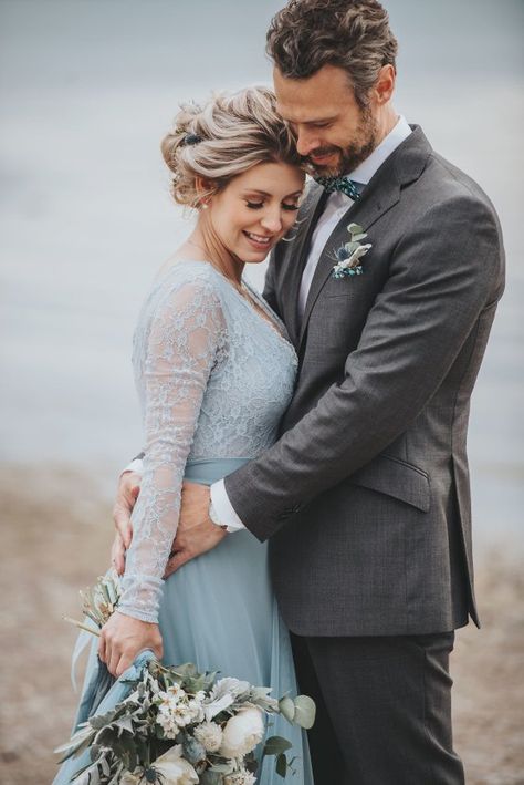 Stormy Scandinavian Wedding Inspiration Featuring a Dramatic Blue Gown - Bridal Musings Powder Blue Gown, Wedding Color Schemes Blue, Scandinavian Wedding, Grooms Men, Anniversary Dress, Bridal Hair Veil, Romantic Backdrop, Dress Code Wedding, Eclectic Wedding