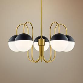 Mitzi Renee 28" Wide Aged Brass and Black 5-Light Chandelier Black And Brass Lighting, Contemporary Chandeliers, Antique Brass Chandelier, Cage Chandelier, Gold Pendant Lighting, Chandelier Lighting Fixtures, 5 Light Chandelier, Contemporary Chandelier, Chandelier Style