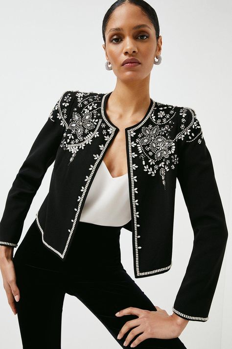 Strong Shoulders, Embellished Jacket, Custom Made Clothing, Woven Jacket, Embroidered Clothes, Wedding Bridesmaid, Black Hand, Prom Party, Karen Millen