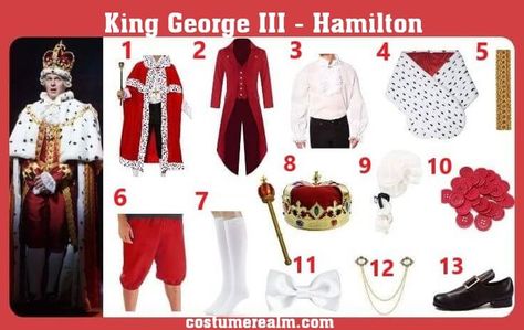 King George Costume Diy, King George Hamilton Costume, King George The Third, Hamilton Cosplay, Hamilton Party, Hamilton Costume, Party Tricks, George Hamilton, Costume Guide