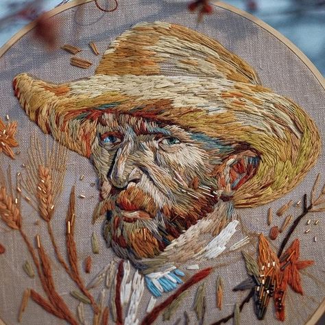 Painting With Thread, Embroidery Illustration, Apricot Tree, Embroidery Workshop, Portrait Embroidery, Embroidered Portrait, Simple Hand Embroidery Patterns, Arte Van Gogh, Embroidered Art