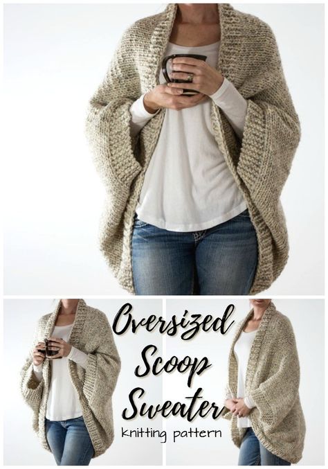 Cocoon Sweater Knitting Pattern, Fall Knitting Projects, Cardigan Pattern Knitting, Knitted Cardigan Pattern, Simple Knitting Patterns, Scoop Sweaters, Diy Cardigan, Simple Knitting, Sweater Looks