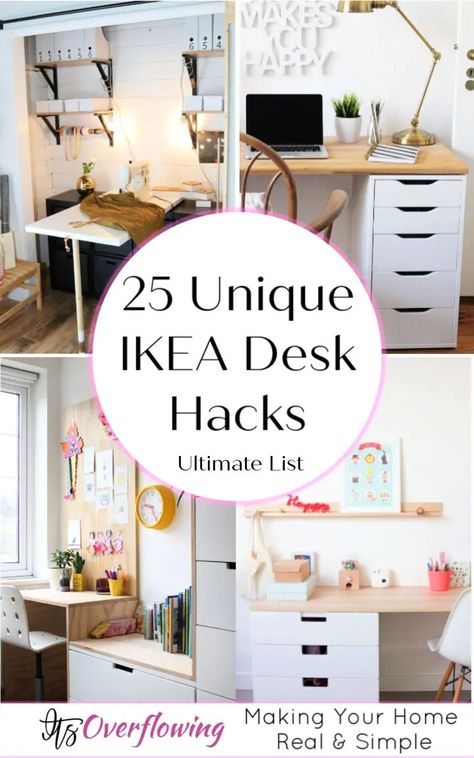 25 IKEA Desk Hacks To Build Your Own (DIY IKEA Desk) Ikea Build Your Own Desk, Ikea Kallax Desk Hack Kids, Ikea Computer Desk Ideas, Micke Desk Ikea Hack, Micke Ikea Desk Ideas, Ikea Malm Desk Hack, Desk Wall Ideas, Micke Desk Hack, Micke Desk Ikea Ideas