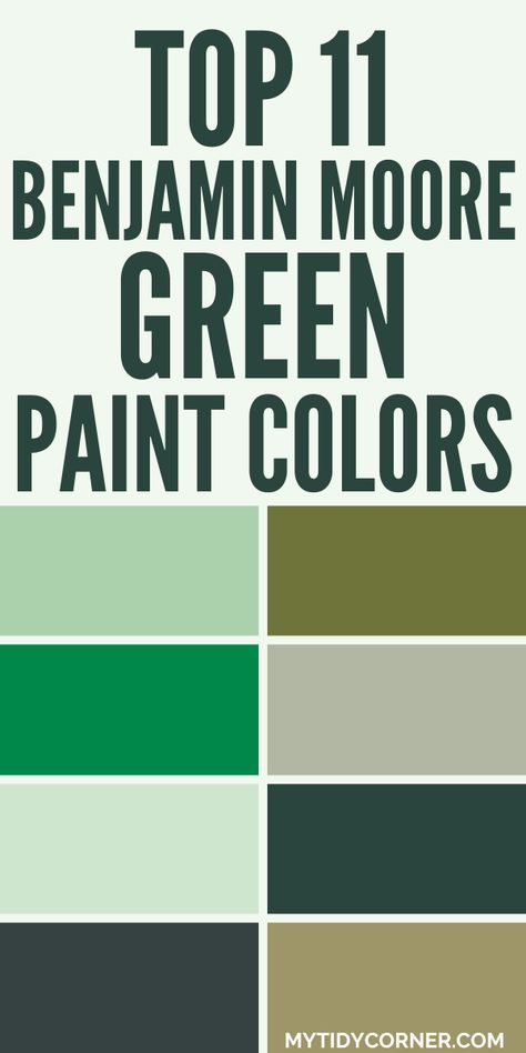 Collage of the best green paint colors from Benjamin Moore. Light Lime Green Paint, Benjamin Moore Harrisburg Green, Green Apple Paint Color, Benjamin Moore Urban Nature, Beautitone Green Paint Colors, Benjamin Moore Popular Greens, Best Bm Green Paint Colors, Benjamin Moore Green Door, Benjamin Moore Mint Green Paint Colors