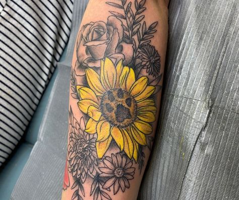 Tats Ideas, Puppy Tattoo, Ink Therapy, Pet Remembrance, Sunflower Tattoo, Mom Tattoos, Tattoos Ideas, Arm Sleeve, Tattoos With Meaning