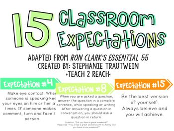 15 Classroom Expectations-- Inspired by Ron Clark's Essential 55 Ron Clark Essential 55, Classroom Expectations Elementary Anchor Chart, Classroom Expectations Elementary, Desk Expectations Anchor Chart, Group Work Expectations Anchor Charts, Ron Clark Classroom, Reading Workshop Expectations Chart, Classroom Expectations Poster, Ron Clark