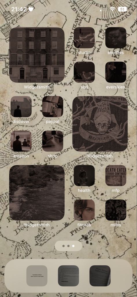 Harry Potter Theme Home Screen, Mauraders Phone Theme, Marauders Iphone Layout, Harry Potter Themed Phone, Marauders Themed Phone, Marauders App Icons, Harry Potter Phone Layout, Marauders Homescreen Ideas, Ios 16 Harry Potter