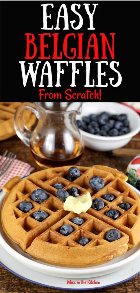 Easy Belgian Waffles are surprisingly simple to make from scratch for any morning of the week or for a weekend brunch! Top with butter and maple syrup or fresh berries and whipped cream. #homemadewaffles #belgianwaffles Belgian Recipes, Stuffed Waffles, Belgian Waffles Recipe, Waffles Easy, Make From Scratch, Waffles Recipe, Homemade Waffles, Breakfast Goodies, Waffle Recipe