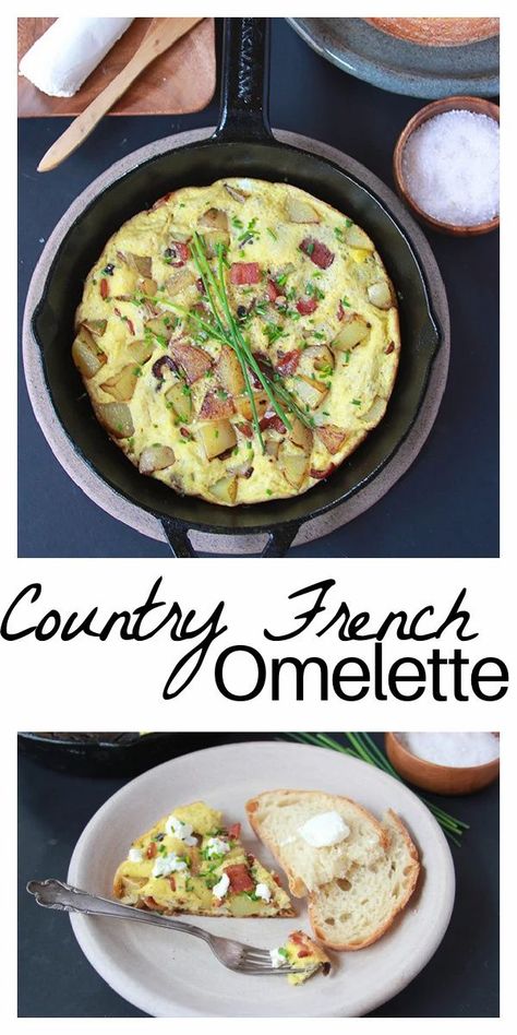 French Country Food, French Omelette Recipe, French Omlet Recipes, French Eggs Baked, Country Omelette Recipe, Easy Omelette Recipe, French Country Cooking, Easy Omelette, Breakfast Savory