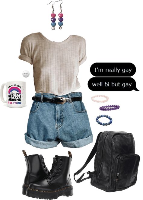 How To Dress Like A Bisexual Girl, Pride Clothes Aesthetic, Bi Summer Outfits, Bi Pride Aesthetic Outfit, Simple Pride Outfit, Bisexual Summer Outfits, Bi Girl Outfit, Bi Pride Outfit Ideas, How To Look Bisexual