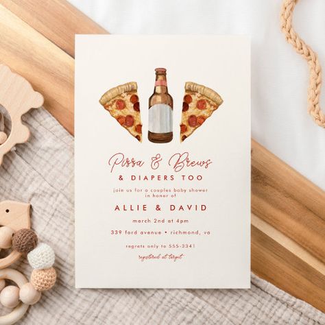 Pizza Baby Shower Decor, Pizza Brews And Diapers Too, Pizza Baby Shower Invitation, Diaper Keg Invites Baby Shower Ideas, A Baby Is Brewing Invitation, Baby Shower Simple, Couples Baby Shower Invitations, Cha Bar, Pizza And Beer