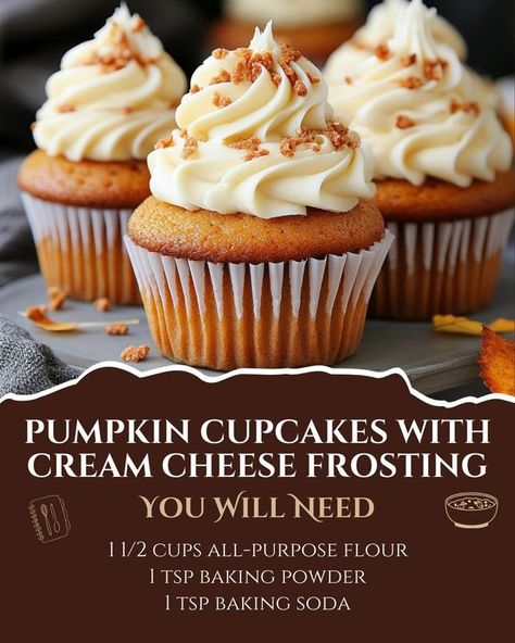 Flavorful Recipes | Pumpkin Cupcakes with Cream Cheese Frosting 🎃🧁 | Facebook Pumpkin Cream Cheese Swirl Cupcakes, Pumpkin Cupcakes With Cream Cheese Icing, Pumpkin Cheesecake Cupcakes, Pumpkin Cupcakes With Cream Cheese, Cheesecake Cupcakes Recipe, Swirl Cupcakes, Recipes Pumpkin, Cupcakes With Cream Cheese Frosting, Pumpkin Cream Cheeses