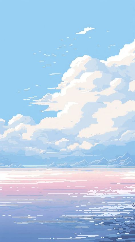 Sea with winter pastel backgrounds outdoors horizon. AI generated Image by rawpixel. | premium image by rawpixel.com / Ratcharin Noiruksa Blue Pixel Wallpaper Phone, Pixel Clouds Wallpaper, Sea Pixel Art, Winter Pixel Art, Blue Ios, Cute Wallpaper Iphone, Pastel Backgrounds, Pixel Wallpaper, Beach Wallpaper Iphone