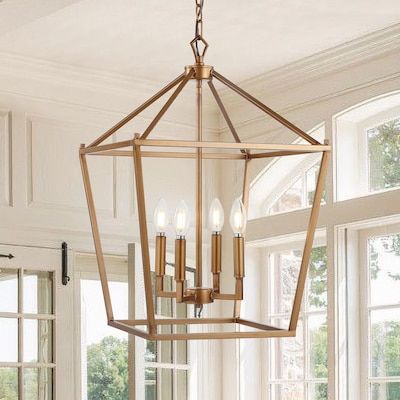 JONATHAN Y Pagoda Traditional Transitional 4-Light Pure Gold Farmhouse Lantern LED Kitchen Island Light in the Pendant Lighting department at Lowes.com Farmhouse Lantern, Pagoda Lanterns, Gold Lanterns, Lantern Pendant Lighting, Traditional Lanterns, Oil Lantern, Lantern Chandelier, Transitional Pendant Lighting, Metal Canopy