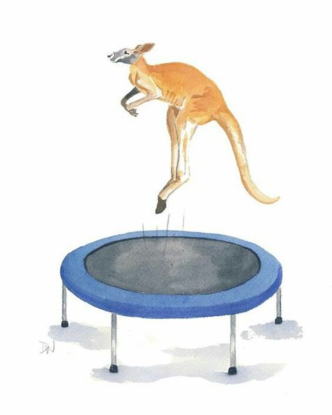 Watercolor Sports Paintings, Bounce Drawing Ideas, Trampoline Art, Ink Tober, Thought Painting, Kangaroo Drawing, Garage Inspiration, Inktober 2023, Funny Sketches