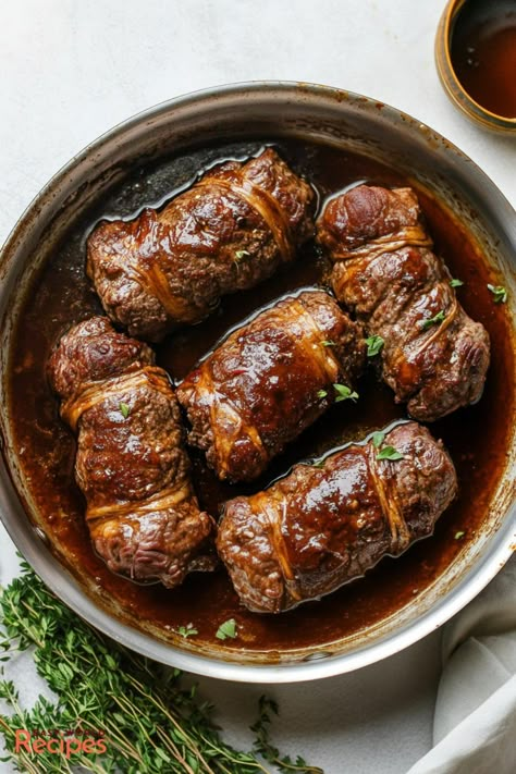 Authentic German Rouladen Recipe - EasyWorldRecipes Authentic German Rouladen, German Beef Rouladen, German Rouladen Recipe, German Meatballs Recipes, German Foods Authentic, Rouladen Recipe German, German Gravy, German Desserts Authentic, German Recipes Traditional