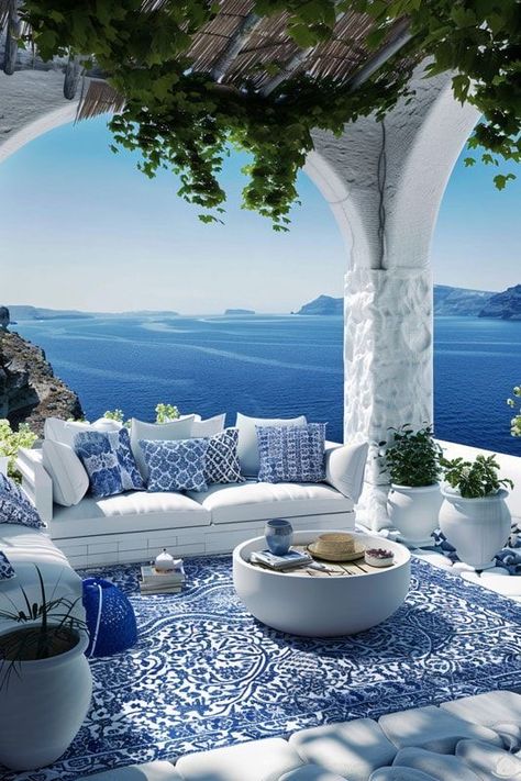 Greek Resort, Ocean Architecture, Greek Style Home, Greece House, Santorini House, Santorini Villas, 3 Storey House Design, Greek Decor, Greek House