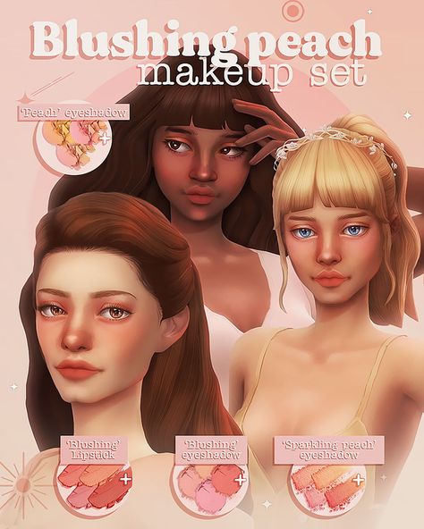 Blushing peach🍑makeup set | Miiko on Patreon Maxis Match Makeup Cc, Sims 4 Maxis Makeup, Sims 4 Cc Maxis Match Hair Packs, Sims 4 Mm Makeup Cc, Make Up Sims 4 Cc Maxis Match, Sims 4 Cc Maxis Match Hair Wolfcut, Ts4 Makeup Cc Maxis Match, Simsv4 Cc, The Sims 4 Cc Maxis Match Skin Details