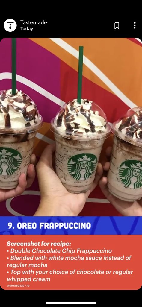 Starbucks Oreo Frappuccino, Oreo Frappuccino, Starbucks Frappuccino Recipe, Dunkin Drinks, Starbucks Cookies, Starbucks Hacks, Homemade Frappuccino, Starbucks Drinks To Try, Secret Starbucks Recipes