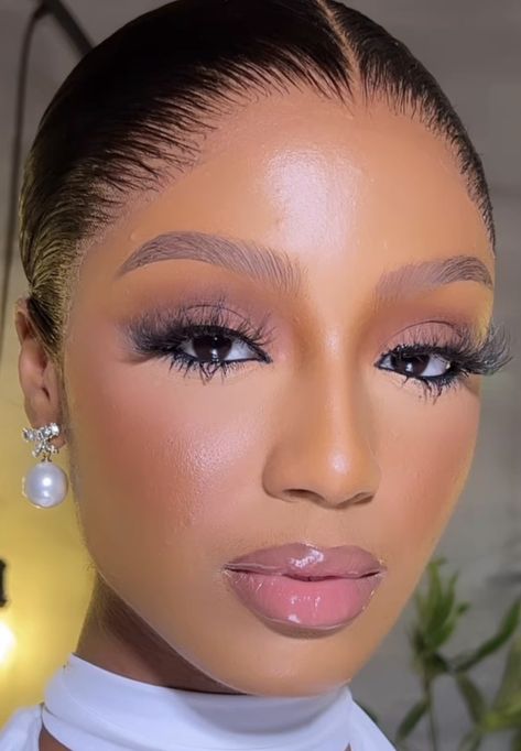 Pretty Soft Glam Makeup, Daytime Makeup Black Women, African American Women Makeup, Pink Bridal Makeup Black Women, Makeup For All White Outfit Black Women, Pageant Makeup Black Women, Bridal Make Up Black Woman, Sultry Makeup For Black Women, Natural Make Up Looks For Black Women