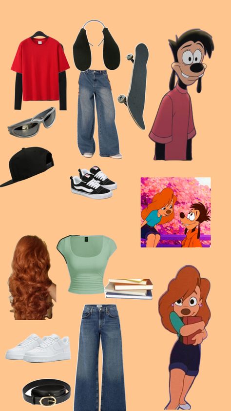 Max Roxanne Costume, Max Good And Roxanne Costume, Roxanne Halloween Costume, Max Goofy And Roxanne, Character Duo Costumes, Goofy And Roxanne Costume, Character Spirit Week Costumes, Halloween Costume Collage, Baggy Halloween Costumes