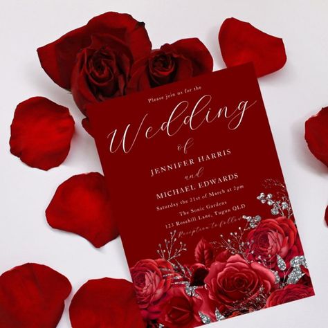 Romantic Deep Red Roses Elegant Wedding Invitation - tap/click to personalize and buy #Invitation #flowers, #red, #roses, #silver, #wedding, Deep Red Roses, Elegant Wedding Flowers, Red Rose Wedding, Elegant Wedding Invitation, Wedding Invitations Romantic, Flowers Red, Invitation Inspiration, Modern Wedding Invitations, Elegant Invitations