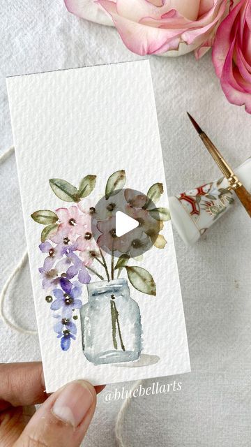 Watercolor And Ink Birthday Card, Simple Watercolor Flowers, Lilac Watercolor, Watercolor Guide, Watercolor Flowers Tutorial, Watercolor Tutorials, Watercolor Bookmarks, Water Colours, Watercolor Flower Art