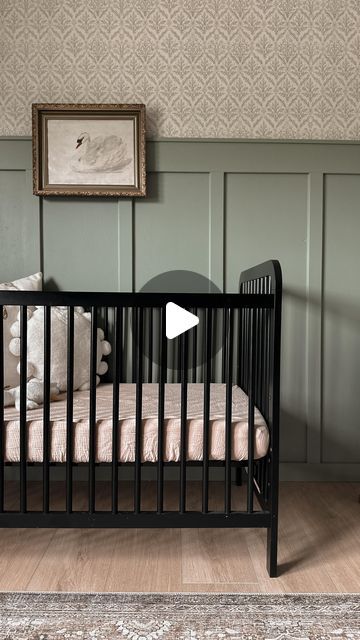 Baby Girl Nursery Black Crib, Black Crib Nursery Girl, Black Crib Nursery Ideas, Nursery With Black Crib, Black Crib Nursery, Small Baby Nursery, Brown Crib, Black Crib, Girl Cribs