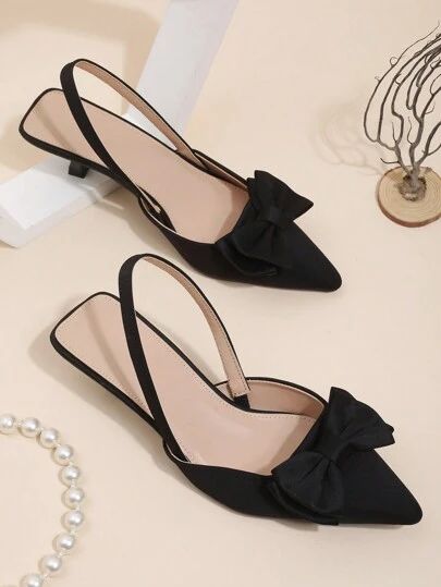 Outdoor Wear Women, Heeled Pumps, Bow Decor, Fashion Black, Slingback Pump, Outdoor Wear, High Heel Sandals, Low Heels, Pyramid