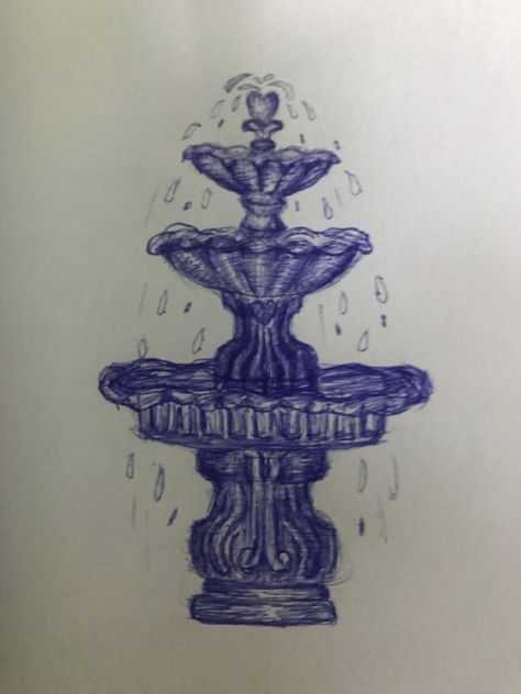 Fountain Of Youth Drawing, Water Fountain Tattoo, Water Fountain Drawing, Fancy Art Painting, Fountain Sketch, Fountain Tattoo, Fantasy Fountain, Fountain Drawing, Draw Water