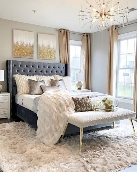 This bedroom is absolute perfection! 💛 . . . Follow @totallyglamdecor Use #totallyglamdecor to get featured . . .  Crédit:@mojisstyle Atlanta Condo, Bedroom Christmas, Glam Bedroom, Relaxing Evening, Friday Evening, Master Bedrooms Decor, Lifestyle Design, Beautiful Bedrooms, My New Room