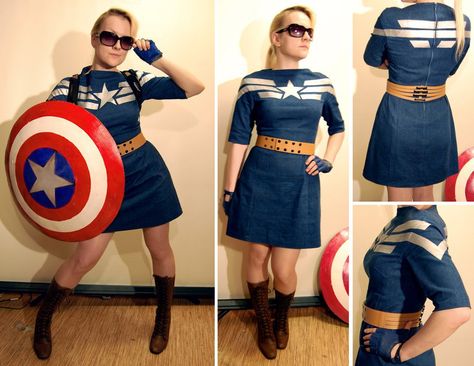 This Captain America Inspired Dress Isn't Half Bad Marvel 80s, Disfraz Toy Story, 50s Outfit, Geeky Chic, Marvel Pics, Captain America Cosplay, America Dress, Captain America Costume, Geek Fashion