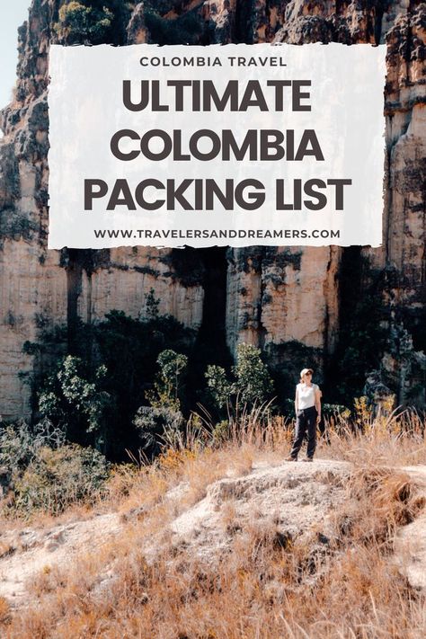 In this photo, you can see a woman standing on a mountain in Colombia wearing hiking clothes. The text says: Ultimate Colombia Packing List. Colombia Travel Guide, Colombia Travel, Near Future, Packing List For Travel, South America Travel, Packing Tips For Travel, What To Pack, Travel Packing, America Travel