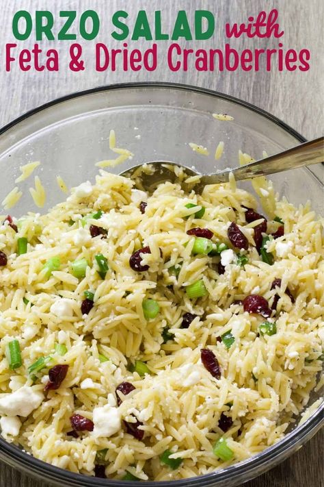 Spinach Orzo Salad With Cranberries And Goat Cheese, Orzo With Cranberries, Orzo Feta Pasta Salad, Orzo Salad Cranberries, Orzo Cranberry Salad, Orzo Cranberry Feta Salad, Orzo Pasta Salad With Cranberries, Feta Orzo Salad, Orzo Salad With Feta