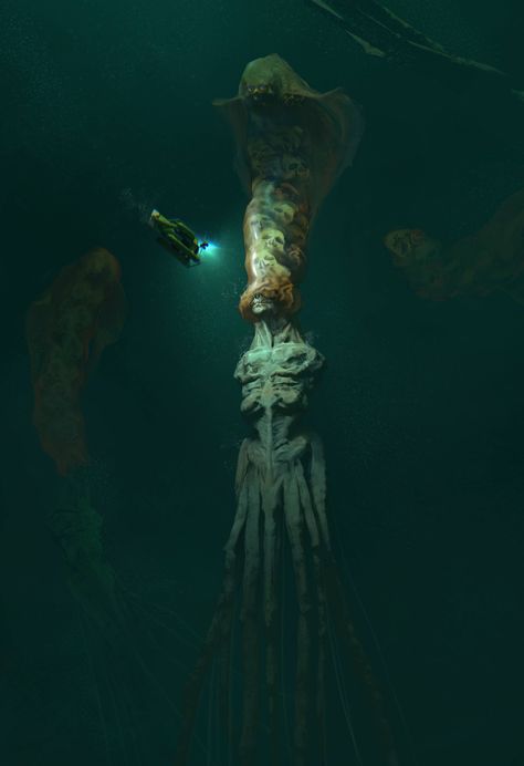 Scary Ocean, Lovecraftian Horror, Eldritch Horror, Cosmic Horror, 다크 판타지, Monster Concept Art, Arte Inspo, Scary Art, Sea Monsters