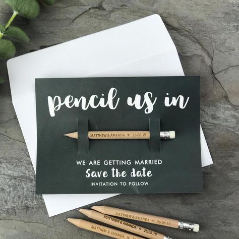 Engraved Pencils, Rustic Boho Wedding, Rustic Save The Dates, Custom Pencils, Wedding Invitations Boho, Personalised Wedding Invitations, Etsy Wedding Invitations, Engraved Wedding, Save The Date Magnets