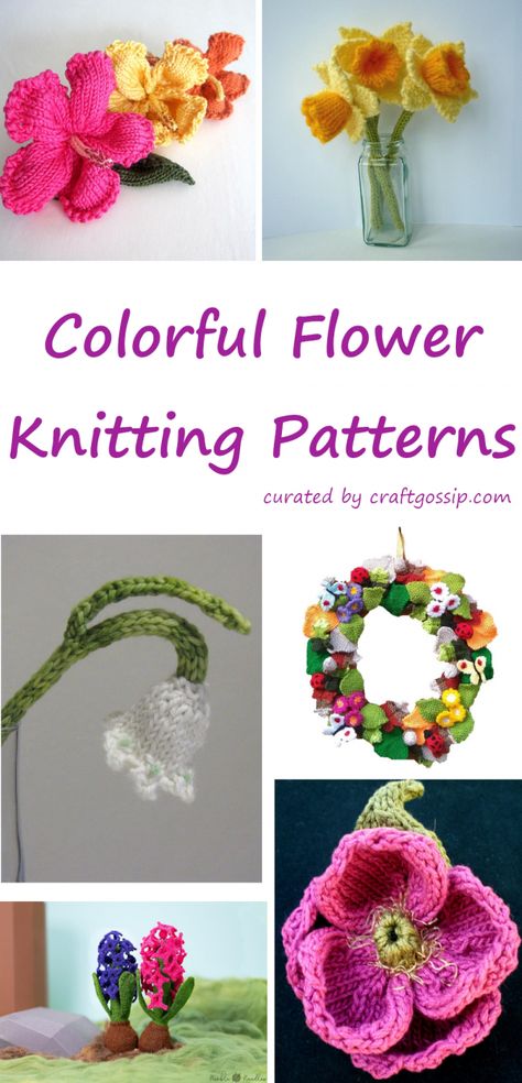 This is the time of year for flowers in the northern part of the world at least, but it’s always a good time to knit flowers to enjoy when the weather doesn’t cooperate with the real ones. I picked these … Read More ... Knit Tulip Pattern, Free Flower Knitting Patterns, Flower Knitting Patterns Free, How To Knit A Flower, Knit Flowers Free Pattern, Knitted Flowers Free Pattern, Free Knitted Flower Patterns, Knit Flower Pattern, Flower Knitting Pattern