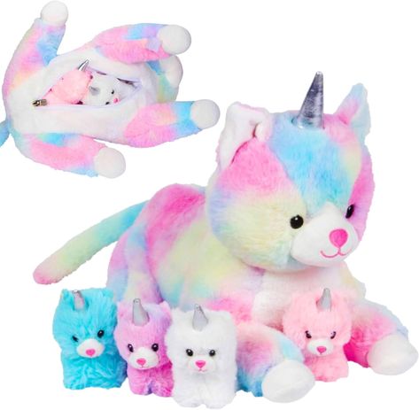 PixieCrush Unicorn Cat Plushie - Mommy Cat Unicorn with 4 Baby Kittens - Magical Cat Pillow Plushies for Girls Ages 3-8 - Big Unicorn Stuffed Animals - Ideal Gift for Girls 5 x 10 x 8 inches Rainbow Kids Bedroom, Comfort Hug, Big Stuffed Animal, Cat Plushies, Cat Plushie, Bingo For Kids, Puppy Time, Unicorn Stuffed Animal, Cat Unicorn