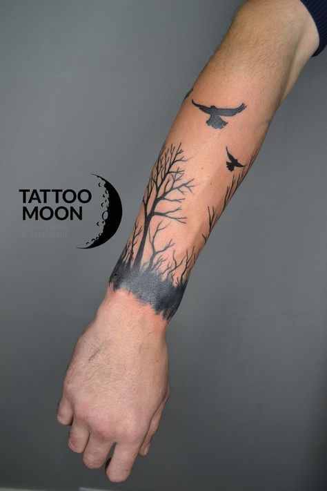 Band Tattoo Forearm, Natur Tattoo Arm, Forearm Cover Up Tattoos, Tree Sleeve Tattoo, Wrist Band Tattoo, Wrist Tattoo Cover Up, Nature Tattoo Sleeve, Simple Tattoos For Guys, Band Tattoos