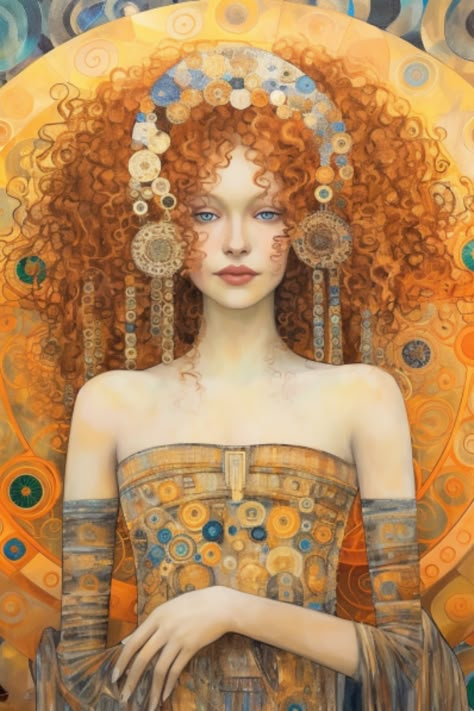 Celebrate the winter season with a touch of elegance! This 'Winter Woman Gold Metal Print' with a dash of Gustav Klimt flair, rings in the Art Nouveau era. A classic portrait that showcases the beauty of femininity in a frozen canvas. Get lost in the timeless wonder of this Klimt-inspired artwork, a perfect ode to famous artists. Warm your home this winter with golden hues! Gustav Klimt Inspired Art, Klimt Inspired Art, Frozen Canvas, Klimt Prints, Klimt Women, Art Deco Portrait, Art Klimt, Klimt Inspired, Art Deco Artists