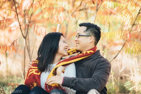 Harry Potter Engagement Photos Harry Potter Engagement Photos, Harry Potter Proposal, Prenup Theme, Harry Potter Photography, Harry Potter Engagement, Hp Wedding, Olive Photography, Harry Potter Wedding Theme, Fall Engagement Photos