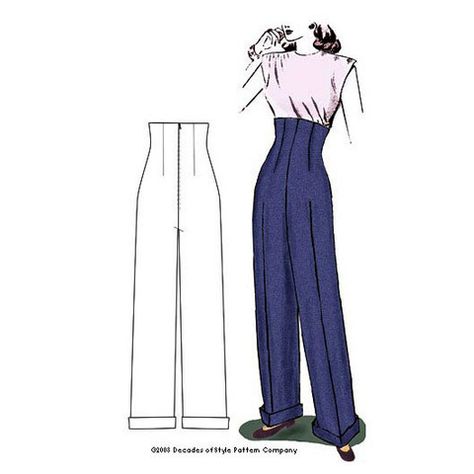 #4004    1940s Empire Waist Trousers 40s Mode, Mode Rockabilly, Rockabilly Mode, Trousers Pattern, Patron Vintage, Mode Retro, Couture Mode, Motif Vintage, 40s Fashion