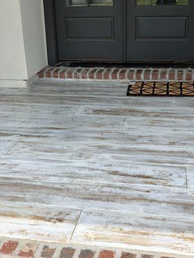 Concrete Front Porch, Paint Concrete Patio, Concrete Patio Makeover, Painted Concrete Floors, Porch Remodel, Concrete Stained Floors, Building A Porch, Stamped Concrete Patio, Porch Makeover