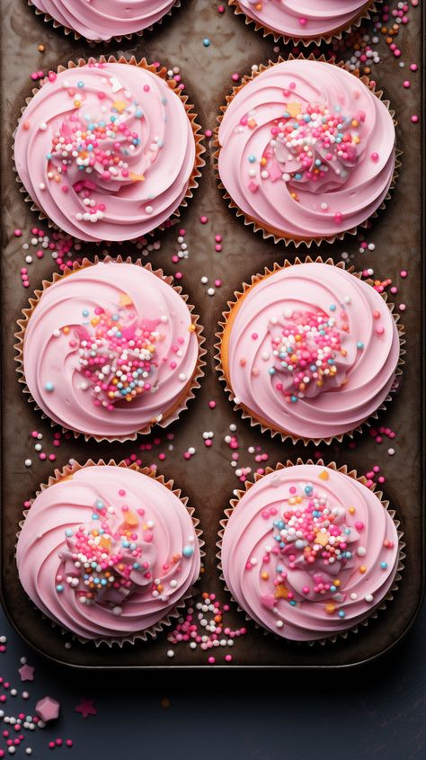 Pink Cupcakes With Sprinkles, Pink Cupcakes Aesthetic, Pink Frosting Cupcakes, Vday Aesthetic, Cupcakes Pictures, Cupcake Wallpaper, Cupcake Aesthetic, Frosting Cupcakes, Cupcakes Wallpaper