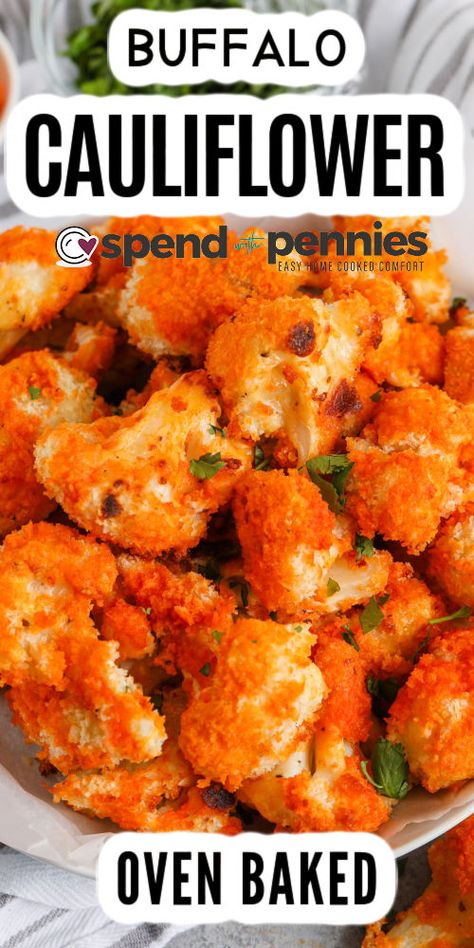 This oven-baked buffalo cauliflower is one of our favorite recipes ever for potlucks or parties! We love serving these homemade healthy buffalo bites for a crowd with blue cheese or ranch dip. #spendwithpennies #buffalo #cauliflower #buffalocauliflower Baked Buffalo Cauliflower Bites, Buffalo Bites, Buffalo Cauliflower Recipes, Buffalo Hot Wings, Baked Buffalo Cauliflower, Buffalo Style, Buffalo Cauliflower Bites, Appetizer Sandwiches, Cauliflower Dishes