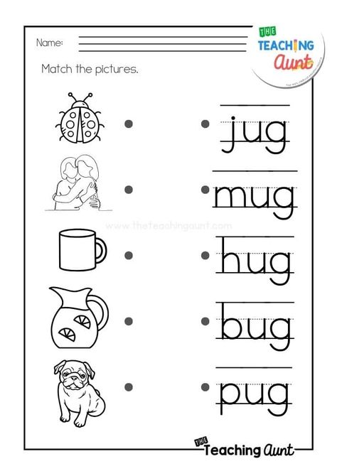 UG Word Family Worksheets - The Teaching Aunt Ug Word Family Worksheets, Ug Family Words, Ug Word Family, Writing Cvc Words Worksheets, Consonant Words, Educational Websites For Kids, Family Worksheets, Writing Cvc Words, Phonics Worksheets Free