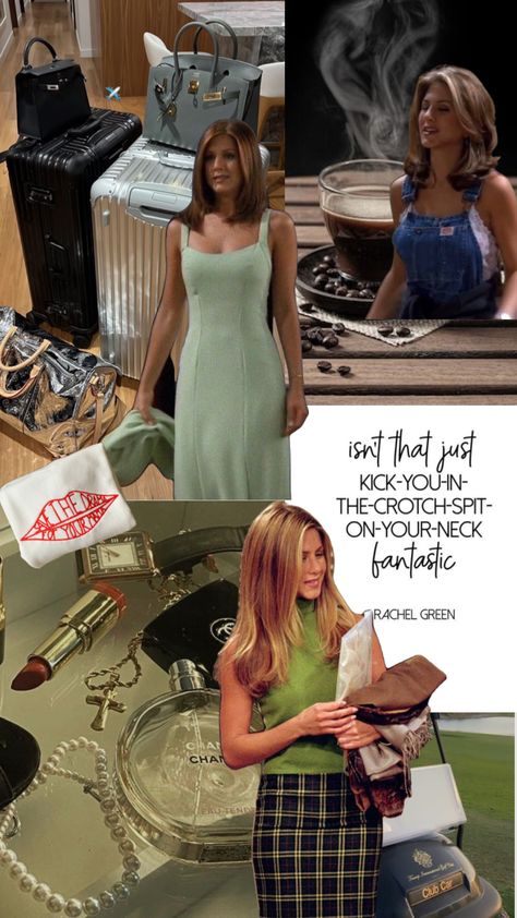 Rachel Green Aesthetic Moodboard, Rachel Green Wallpaper, Rachel Green Aesthetic, Rachel Green Quotes, Celeb Posters, Rachel Green Hair, Fashion Course, Rachel Green Friends, Green Inspo