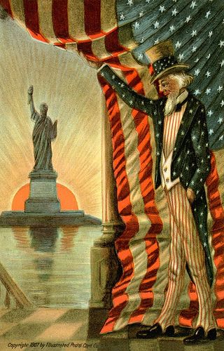 Uncle Sam and the Statue of Liberty ~ Vintage postcard Patriotic Posters, Patriotic Images, America Independence Day, Patriotic Art, Independance Day, I Love America, The Statue Of Liberty, Lady Liberty, Patriotic Holidays