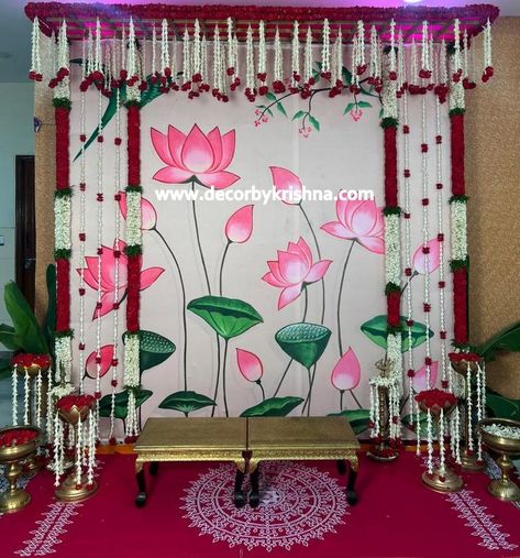 Diy Seemantham Decoration, Half Saree Backdrop Decoration, Seemantham Decoration At Home Diy, Seemantham Backdrop Decoration, Barasala Decoration Ideas, Simple Seemantham Decoration, Seemantham Decoration At Home, Sreemantham Decoration At Home, Srimantham Decoration At Home